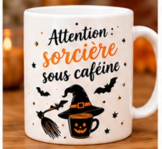 Mug Halloween Sorcière – Attention Sorcière sous Caféine