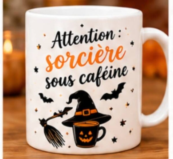 Mug Halloween Sorcière – Attention Sorcière sous Caféine