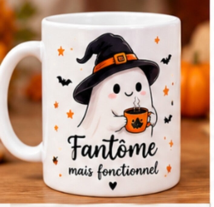 Mug Halloween « Fantôme mais fonctionnel »