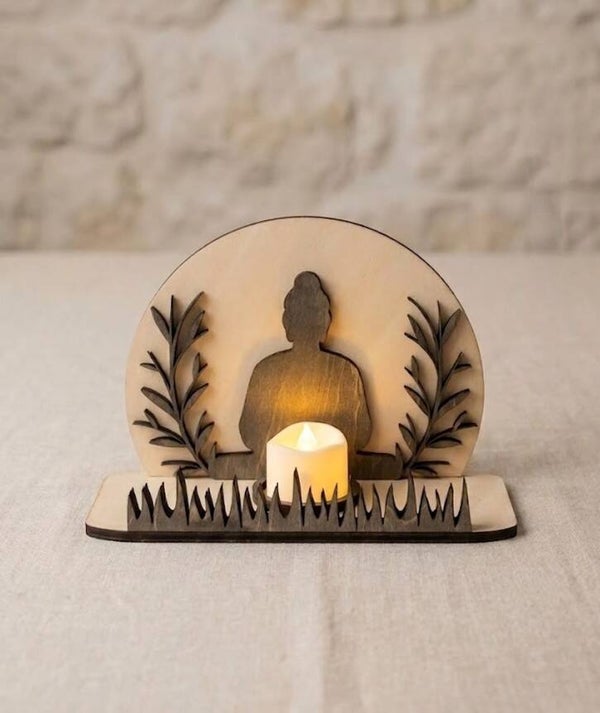 Bougeoir Bouddha en Bois