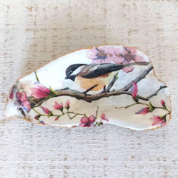 Oester schelp roze bloesem koolmeesje 11 cm