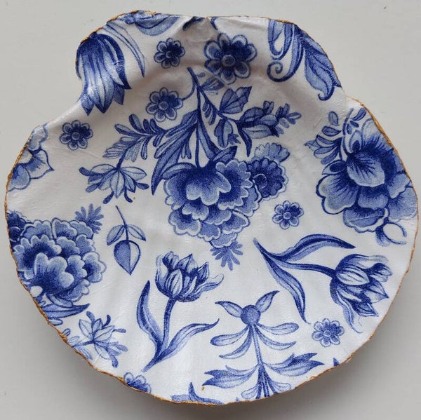 Gedecoreerde schelp oud blauw 4