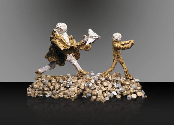 Paper Mache Man and Boy with Bird Digital Collection of Scenes 1-37