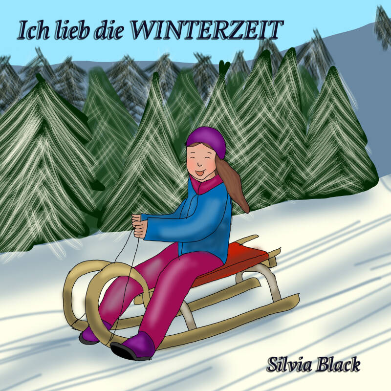 Cover Lied "Ich lieb die Winterzeit": ein Mädchen rodelt einen einen Schneehang hinunter; im Hintergrund ist Wald
