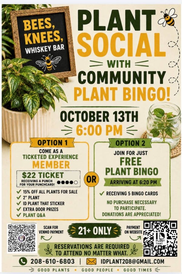 Bees Knees Plant Social with Bingo 10/13
