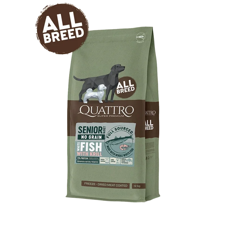 Quattro Super Premium No Grain All Breed Senior/diet, White Fish & Krill 12kg
