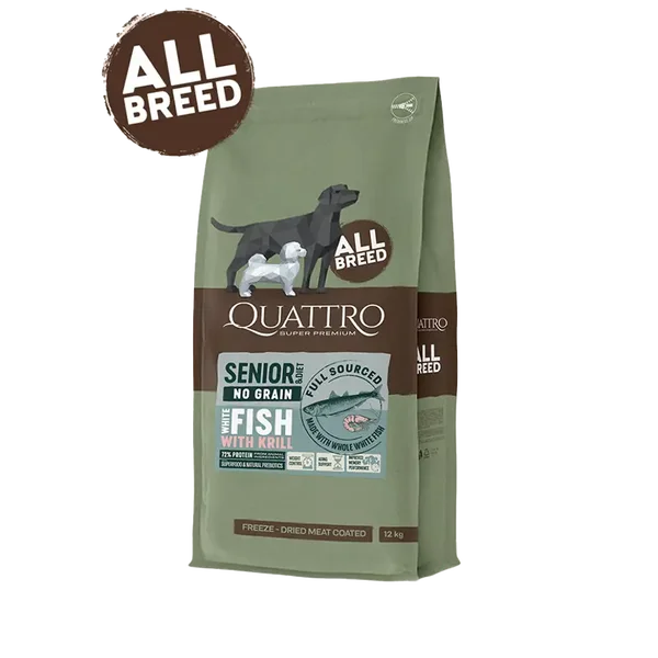 Quattro Super Premium No Grain All Breed Senior/diet, White Fish & Krill 12kg