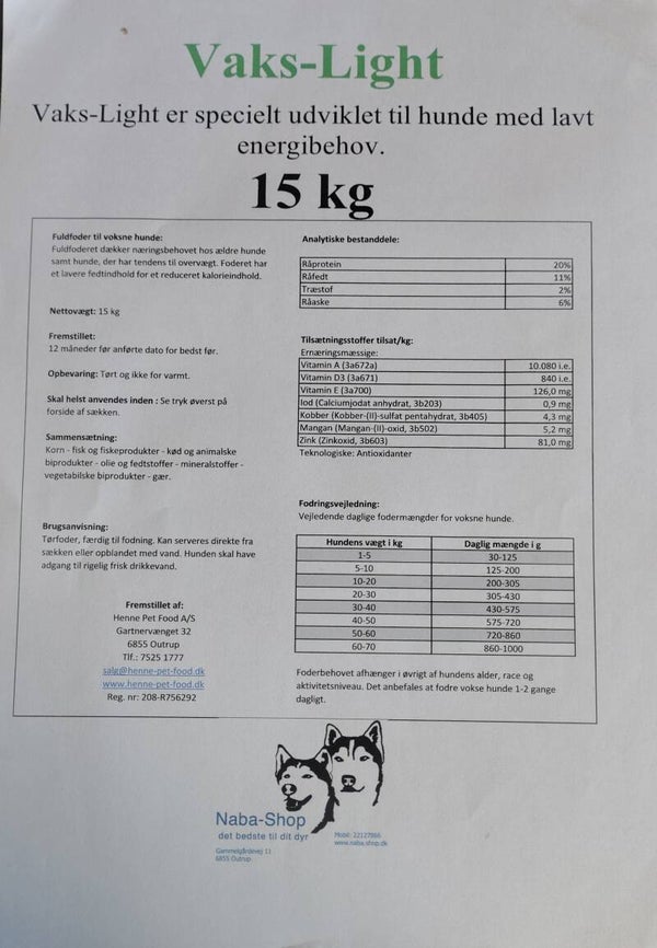 Henne Pet Food Vaks light 15 kg