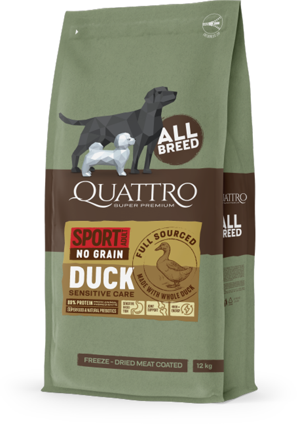 Quattro Super Premium No Grain All Breed Adult Active, Duck 12kg