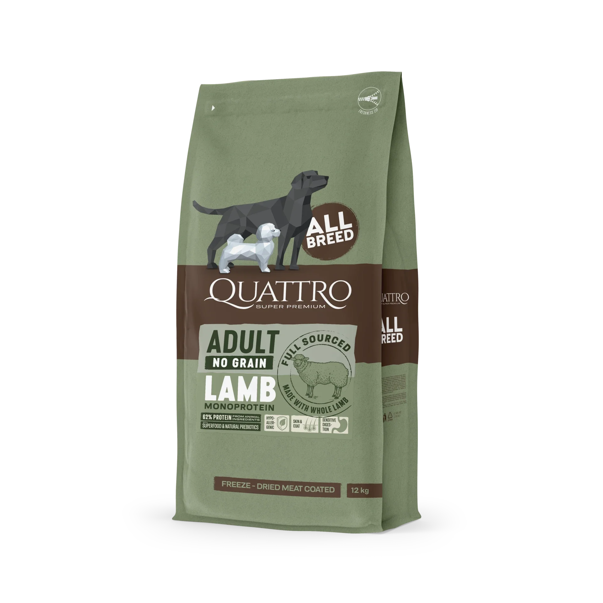 Quattro Super Premium No Grain All Breed Adult, Lamb 12kg MONOPROTEIN