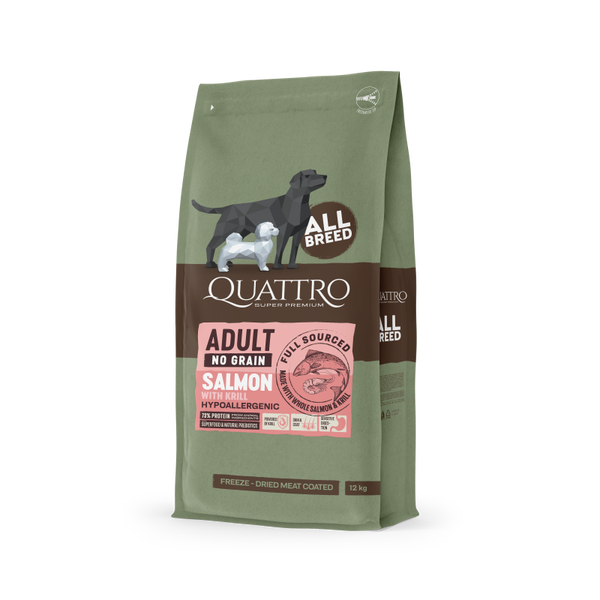 Quattro Super Premium No Grain All Breed Adult, Salmon & Krill 3kg