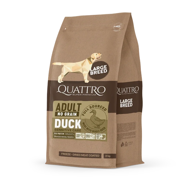 Quattro Super Premium No Grain Large Breed Adult, Duck 12kg