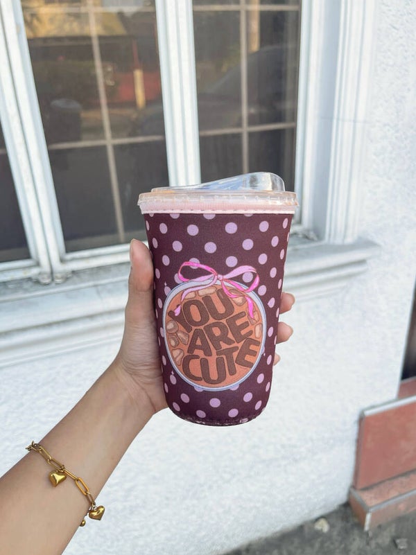 Brown & Pink Polka Dots Cup Coozies - medium size