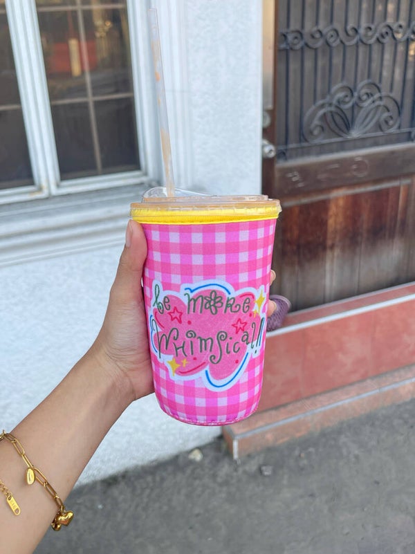 Pink Checkered Cup Coozies - medium size
