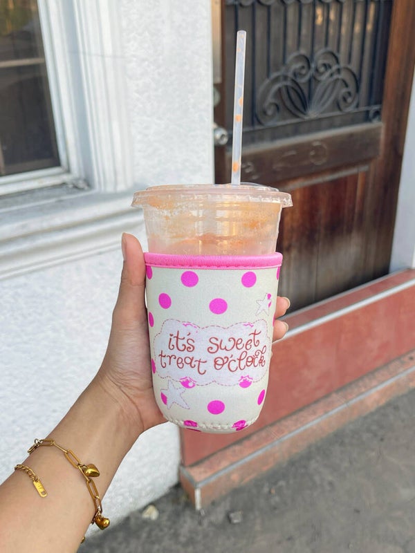 Butter & Pink Polka Dot Cup Coozies - small size