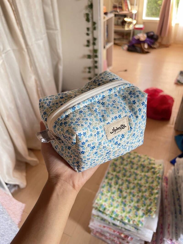 Sky Blue Garden Small Makeup Pouch