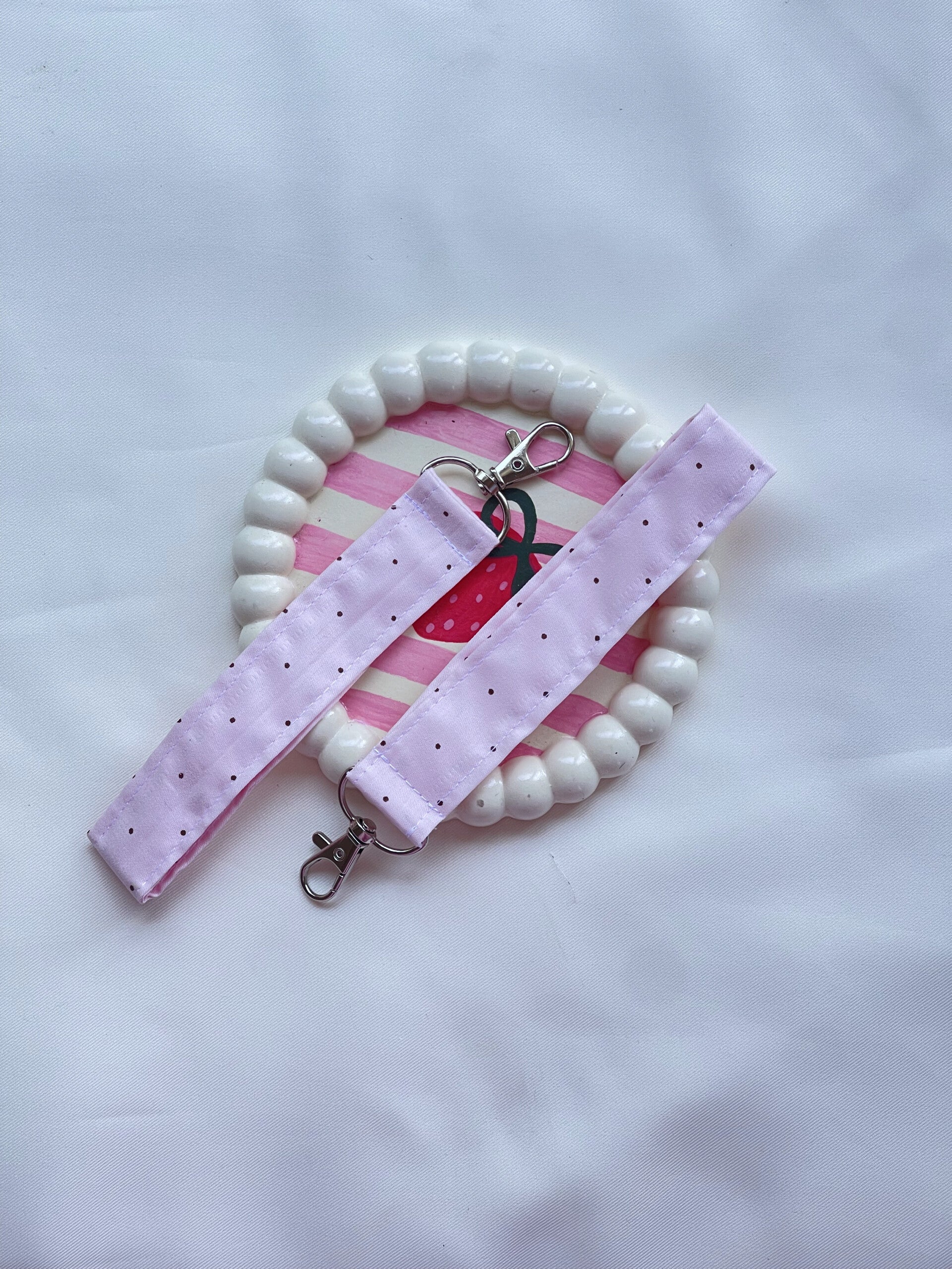 Pink & Brown Polca Keychain Wristlet