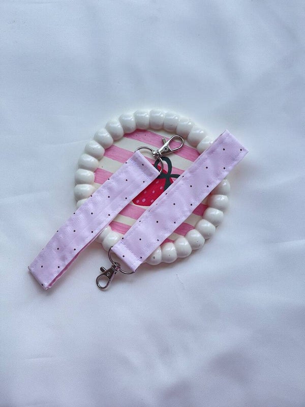 Pink & Brown Polca Keychain Wristlet