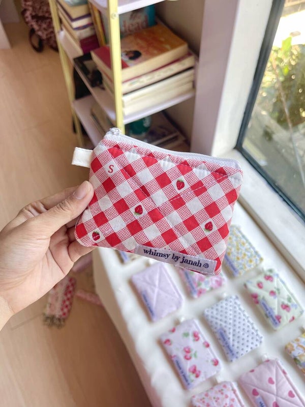 Red Strawberry Checkered Keychain Wallet