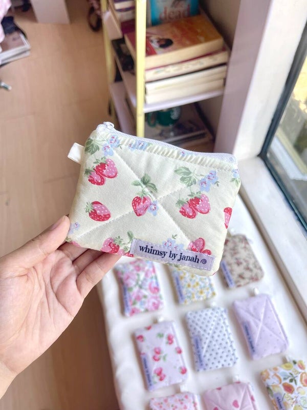 Cream Strawberry Keychain Wallet