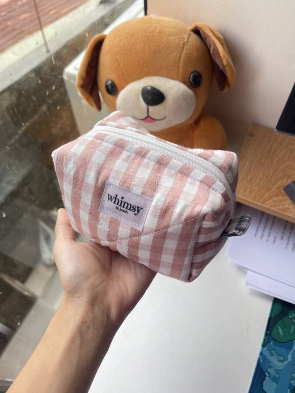 Pink Checkered Small Makeup Pouch
