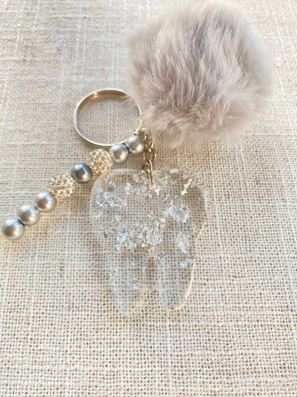 Sparkling silver tooth keychain
