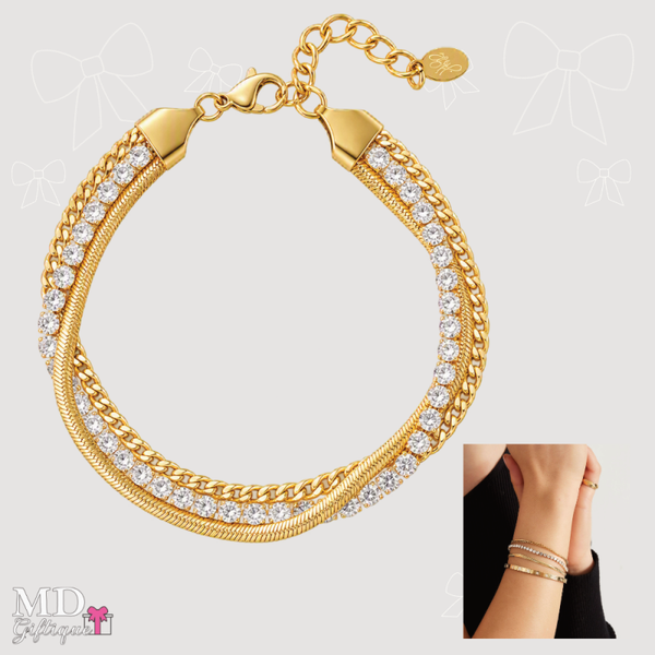 Armband 3 laags met steentjes goudkleurig