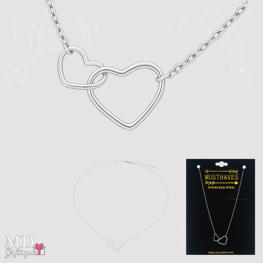 Ketting dubbel hart zilverkleurig