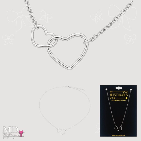 Ketting dubbel hart zilverkleurig