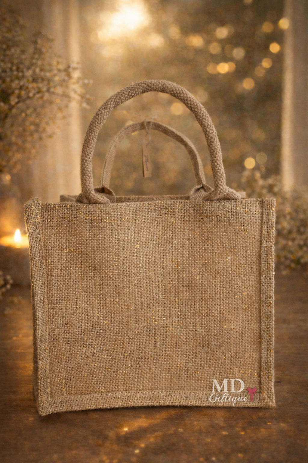 Tas mini jute goudglitter