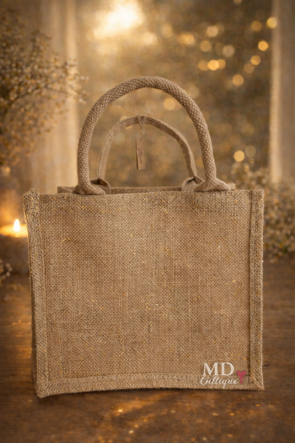 Tas mini jute goudglitter