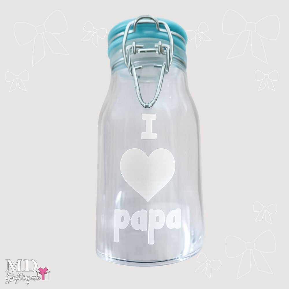 Snoeppotje met tekst I/Hartje/papa