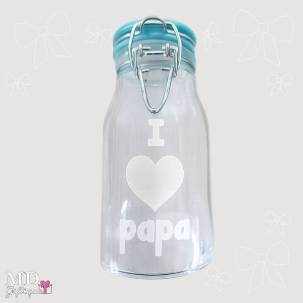 Snoeppotje met tekst I/Hartje/papa
