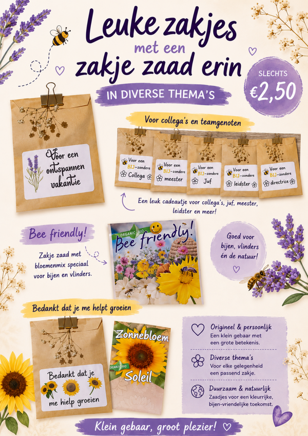 Leuk zakje met zaadjes en tekst