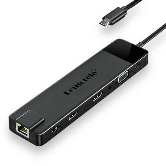 Lemorele TC100 USB-C Docking Station - 13-in-1 Hub - Dual HDMI 4K - VGA - Gigabit Ethernet - SD-kaartlezer - USB 3.0