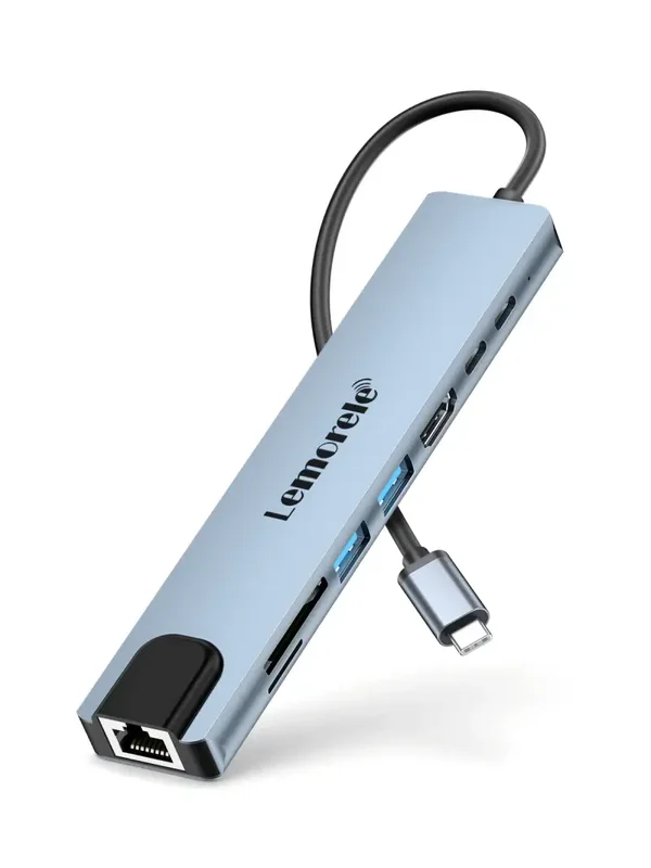Lemorele TC19 – USB-C Hub 8-in-1 – 4K HDMI – SD/TF Kaartlezer