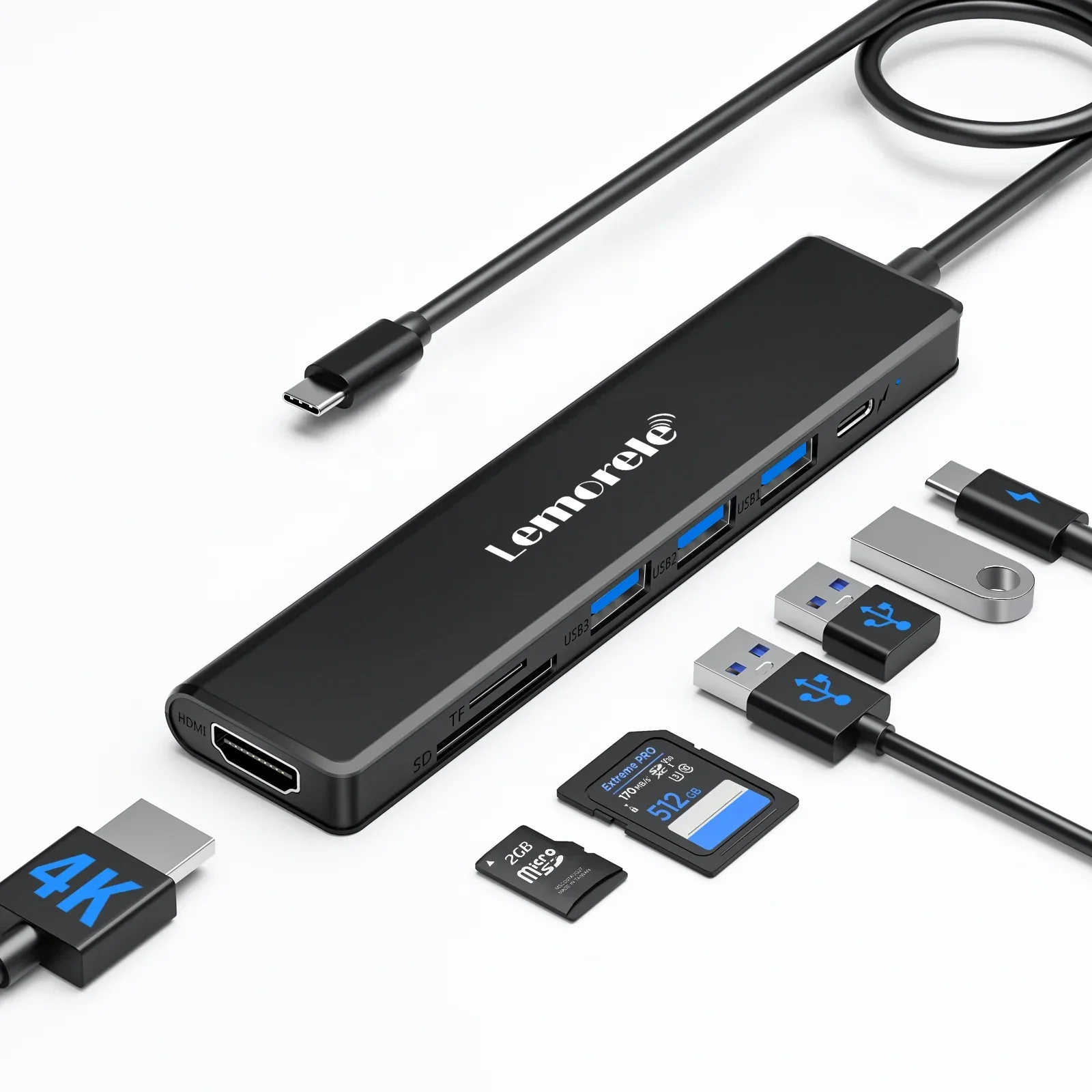 Lemorele TC90 USB-C Hub 7-in-1 – 100W PD – 4K HDMI
