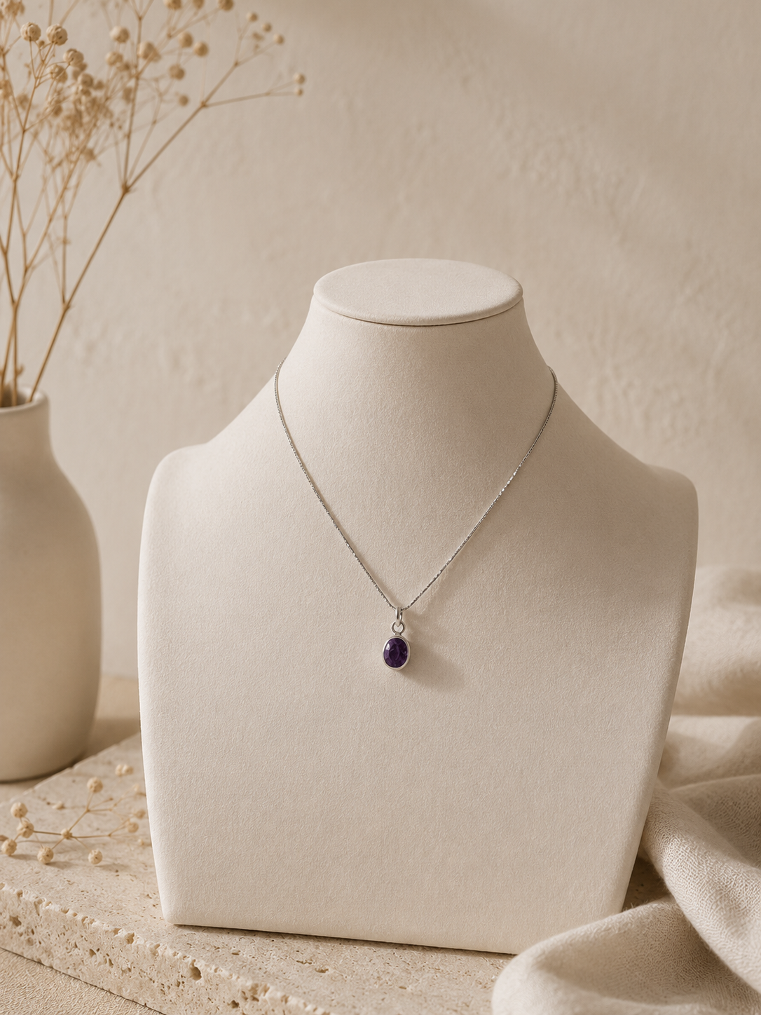 Zilveren Ketting met Amethist Hanger