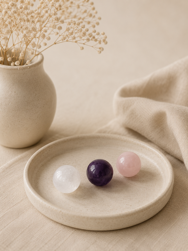Een set van 3 kristallen bollen
