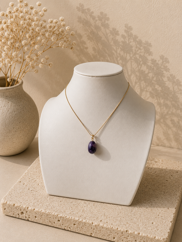 Goudkleurige Ketting met Amethist Hanger
