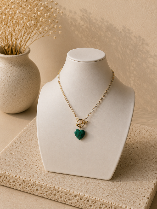 Malachiet hart ketting - Gouden schakel