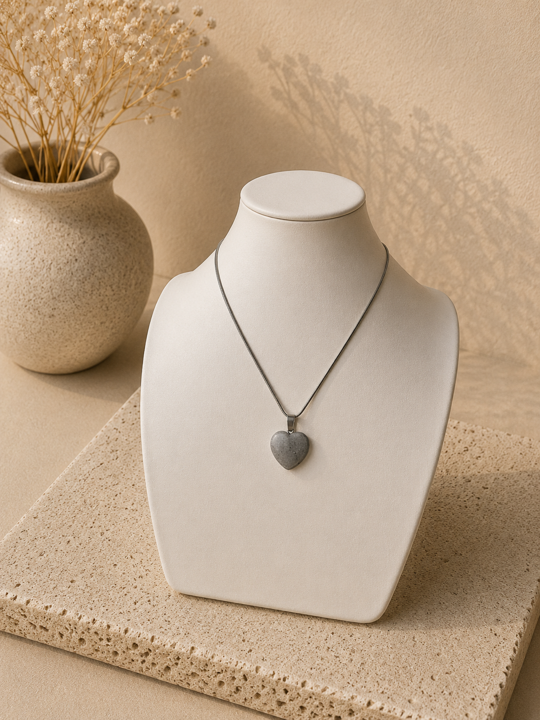 Zilveren ketting met labradoriet hartje