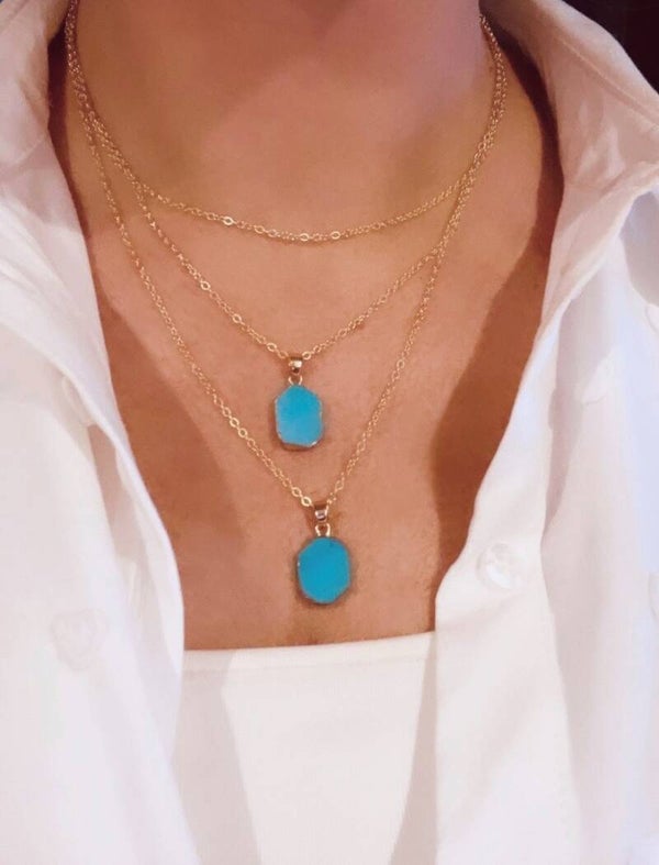 Multilaagse Turquoise Ketting