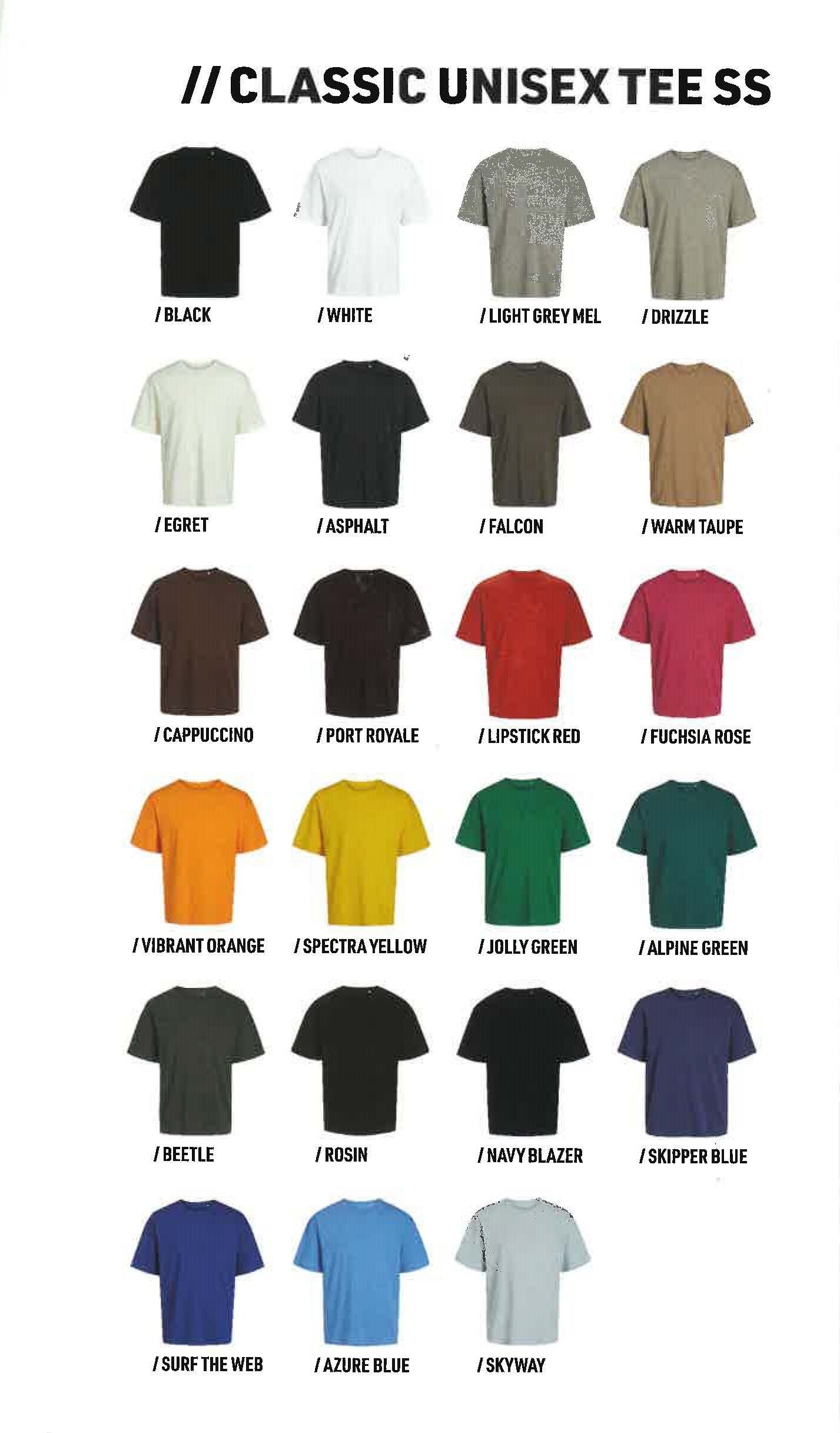 Uni T-shirts  kleuren
