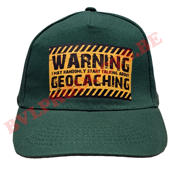 Caps bedrukt logo "Warning i may randomly start talking about geocaching"