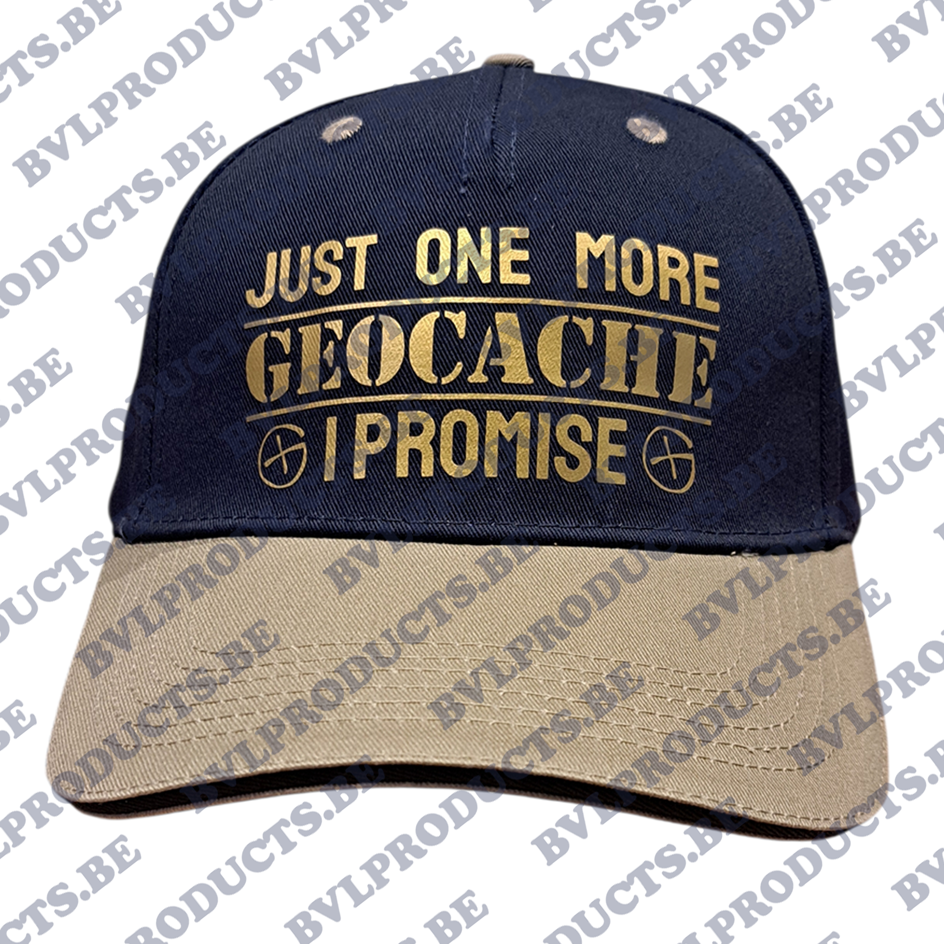 Caps bedrukt logo "Just one more GEOCACHE i promise"