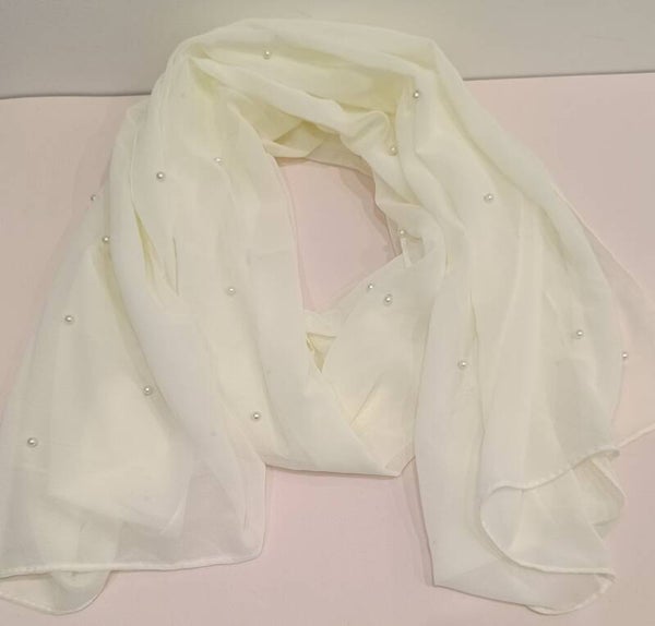 Sciarpa panna con perle
