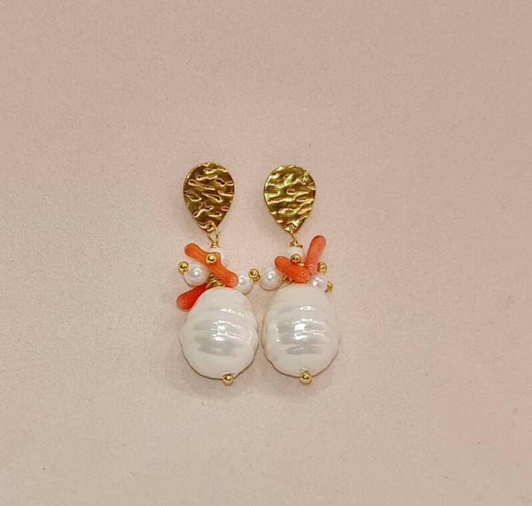 Orecchini Perla e corallo arancione