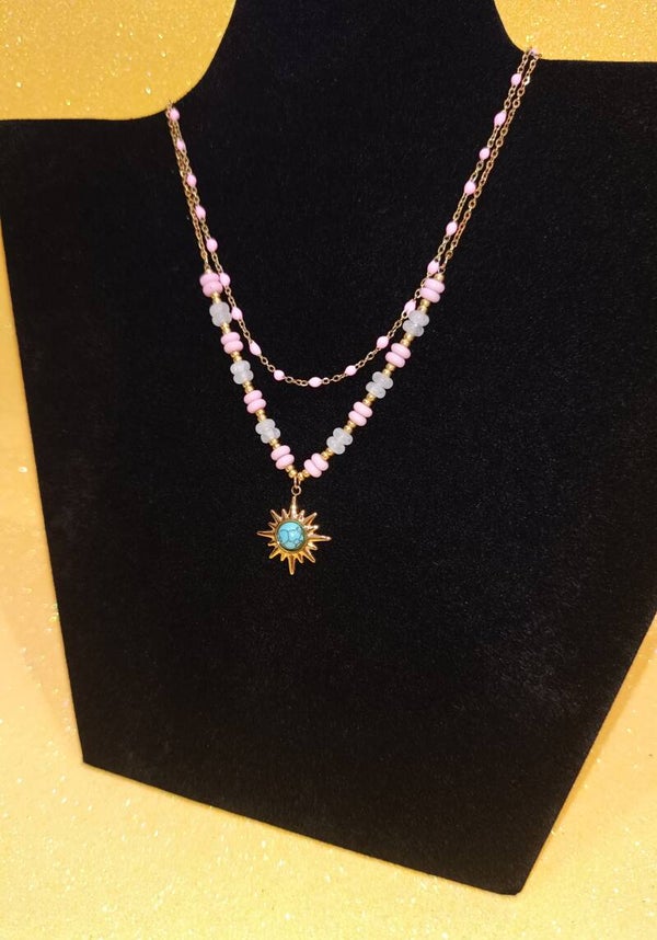 Collana doppia catenina rosa