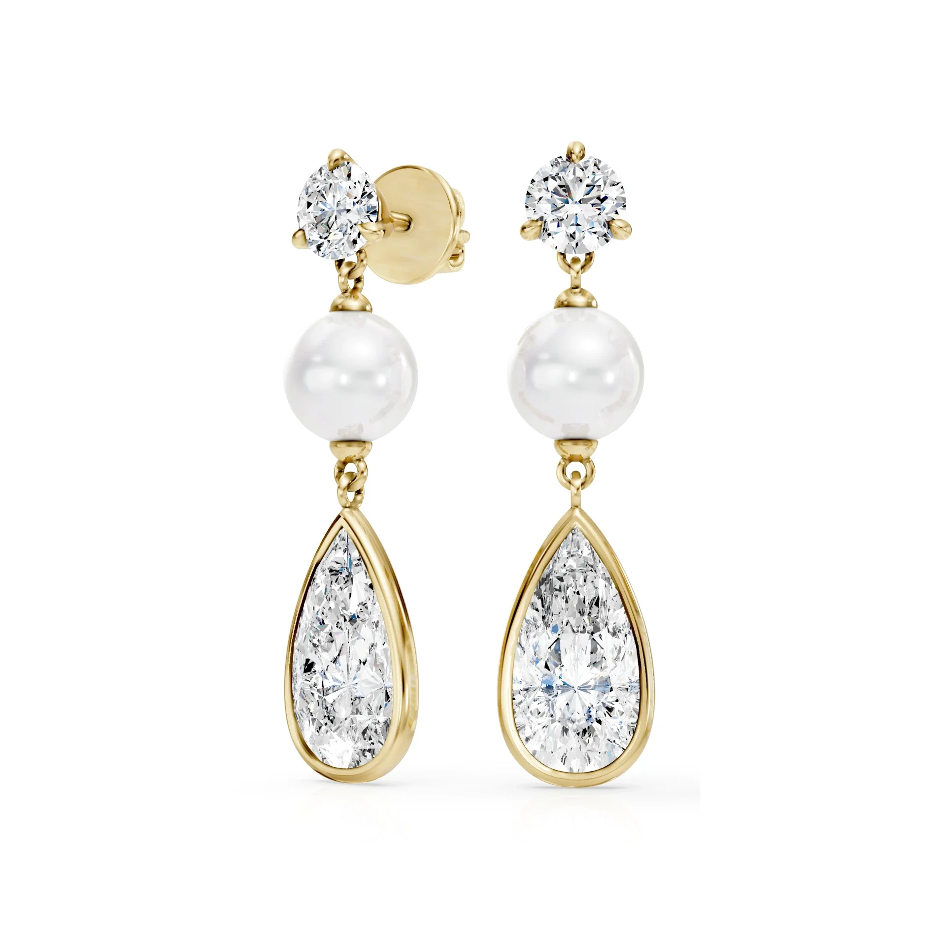 Pear Shaped Lab-Grown Diamond and Freshwater Pearl Bridal Drop Earrings